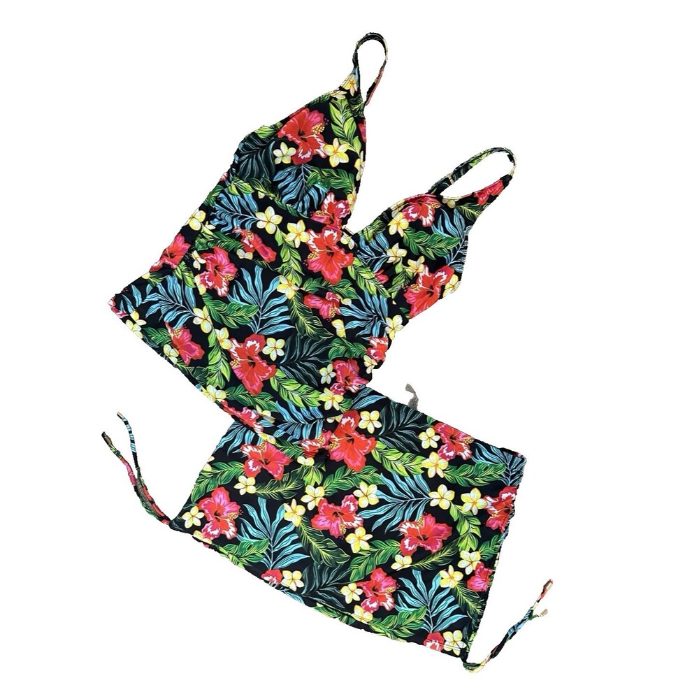 Simply Fit Women's Tropical Floral Print Bathing Suit Two Piece Tankini Large
